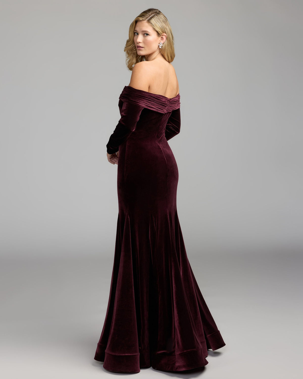 Burgundy Off The Shoulder Velvet Mermaid Gown Contemporary Collection