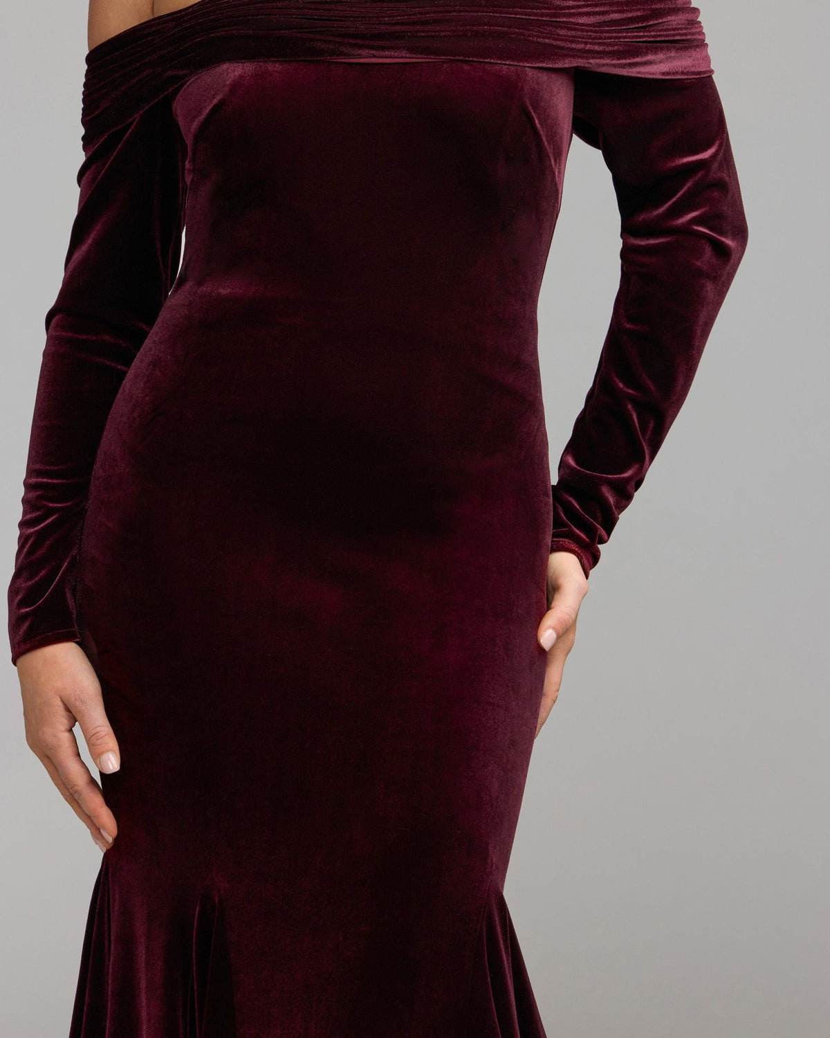 Burgundy Off The Shoulder Velvet Mermaid Gown Contemporary Collection