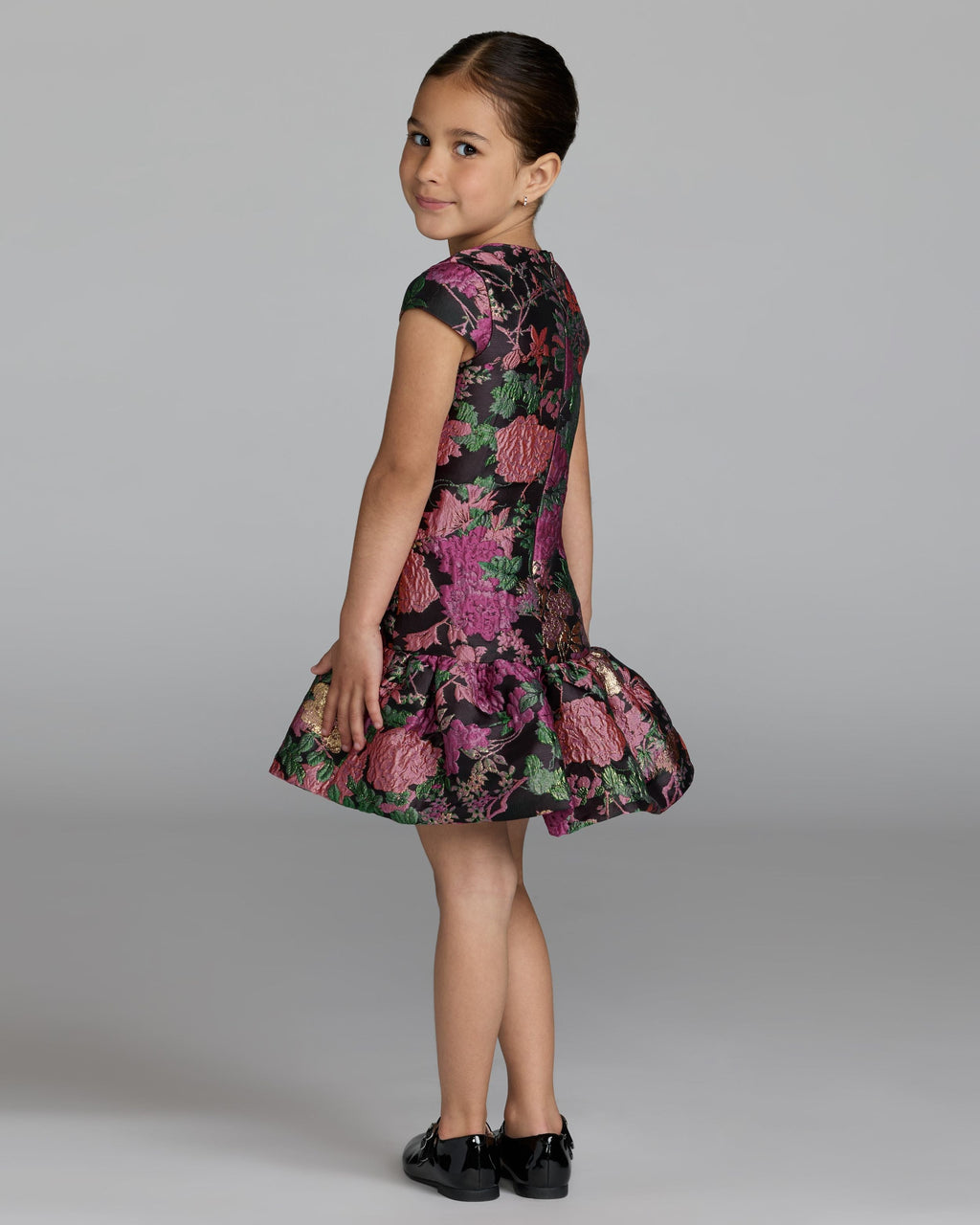Girls Floral Brocade Drop Waist Mini Dress Designer Collection