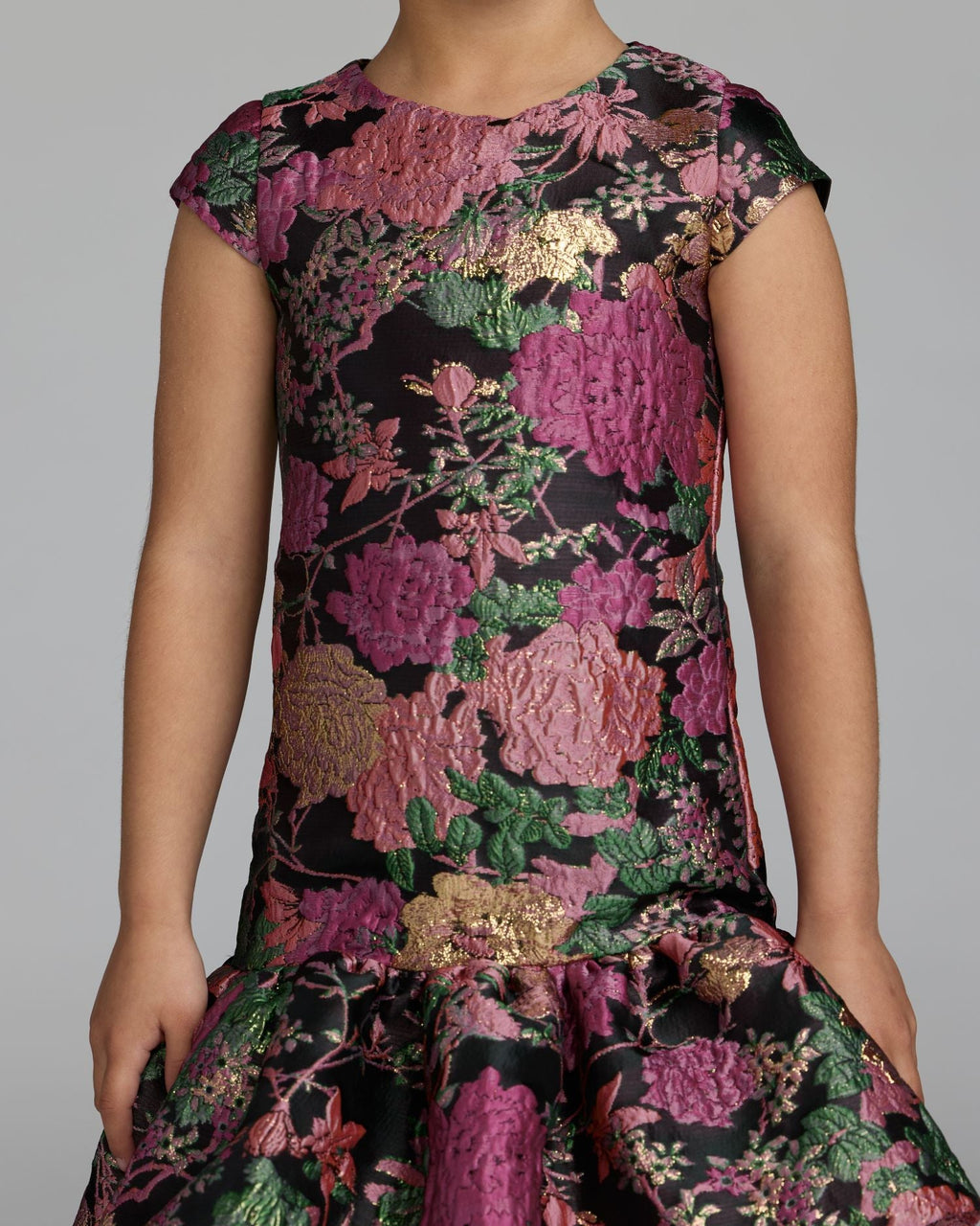 Girls Floral Brocade Drop Waist Mini Dress Designer Collection