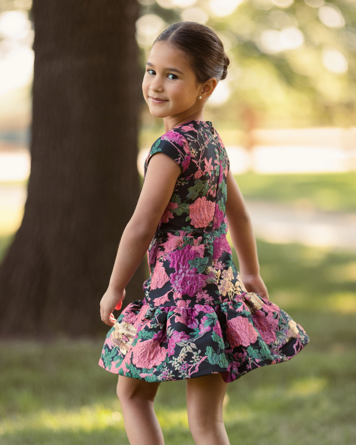 Girls Floral Brocade Drop Waist Mini Dress Designer Collection