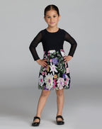 Girls Black Long Sleeve Floral Embroidered Dress - Designer Collection