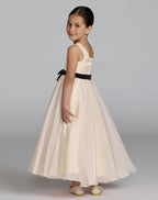 Girls Ivory Polka Dot Square Neck Dress With Bow - Designer Collection