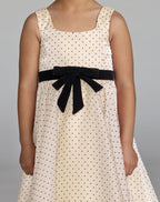 Girls Ivory Polka Dot Square Neck Dress With Bow - Designer Collection