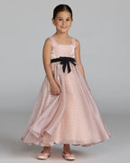 Girls Pink Polka Dot Square Neck Dress With Bow Designer Collection