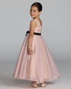Girls Pink Polka Dot Square Neck Dress With Bow Designer Collection