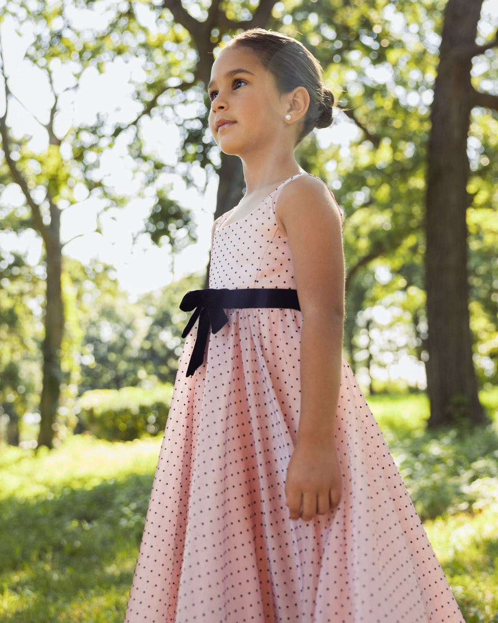 Girls Pink Polka Dot Square Neck Dress With Bow Designer Collection