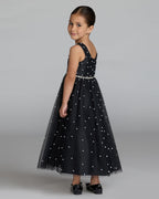 Girls Black Pearl Tulle Maxi Dress Designer Collection