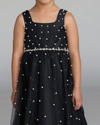 Girls Black Pearl Tulle Maxi Dress Designer Collection