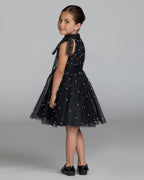 Girls Black Pearl Beaded Tulle Mini Dress Designer Collection