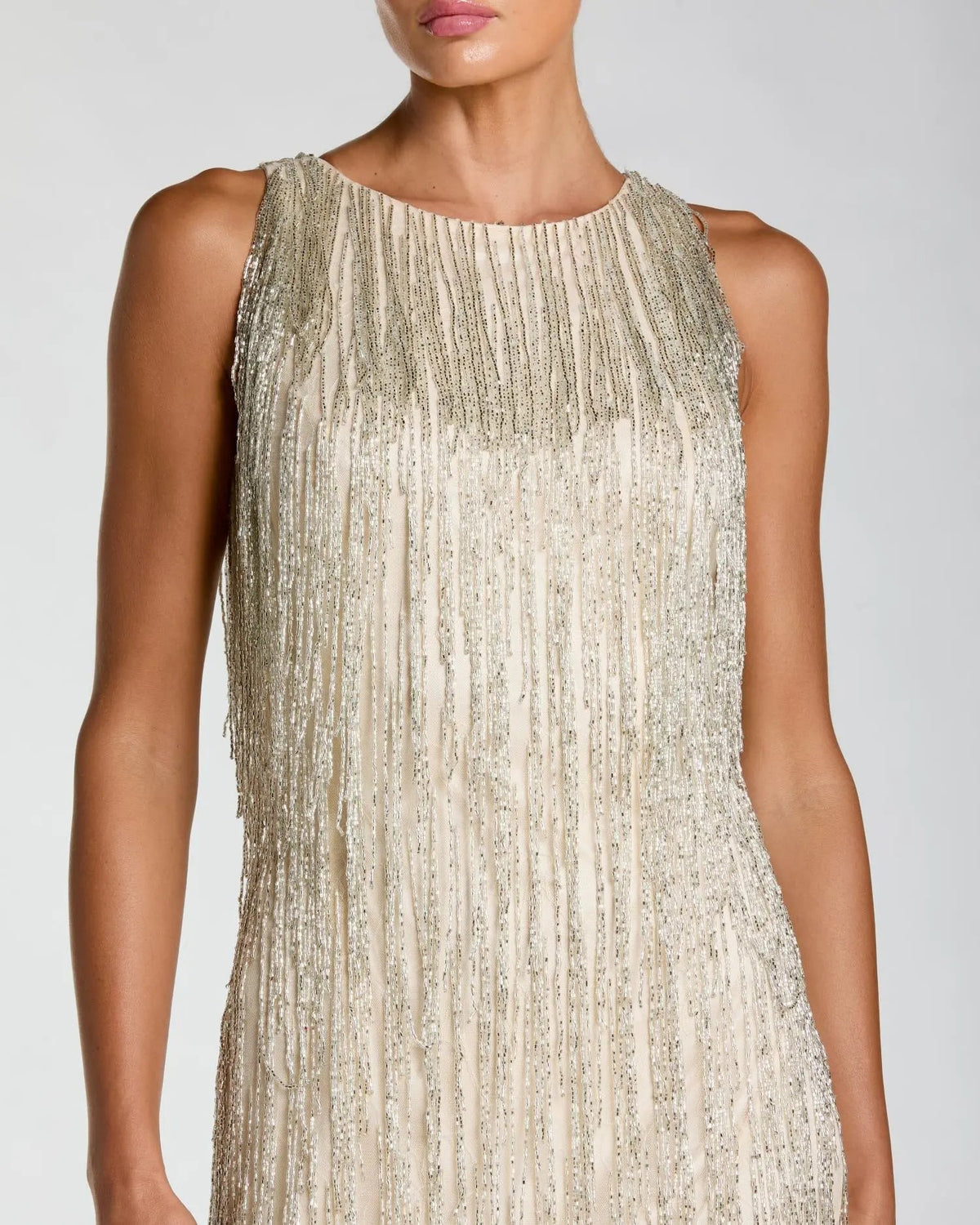 Ivory Beaded Fringe Mini Dress Designer Collection