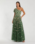 Green One Shoulder Embellished A Line Gown Designer Collection