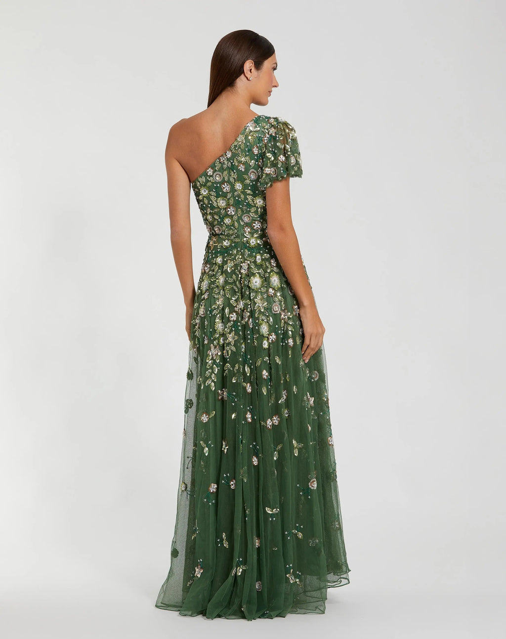 Green One Shoulder Embellished A Line Gown Designer Collection
