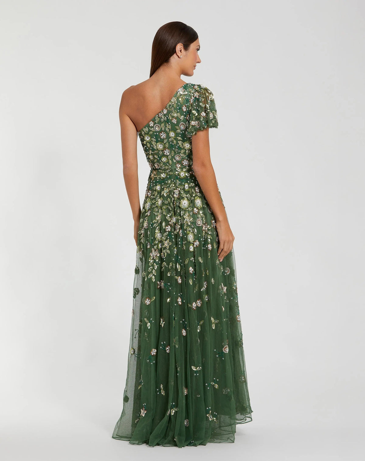 Green One Shoulder Embellished A Line Gown Designer Collection