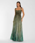 Green Sleeveless Sequin A Line Ombre Gown - Designer Collection