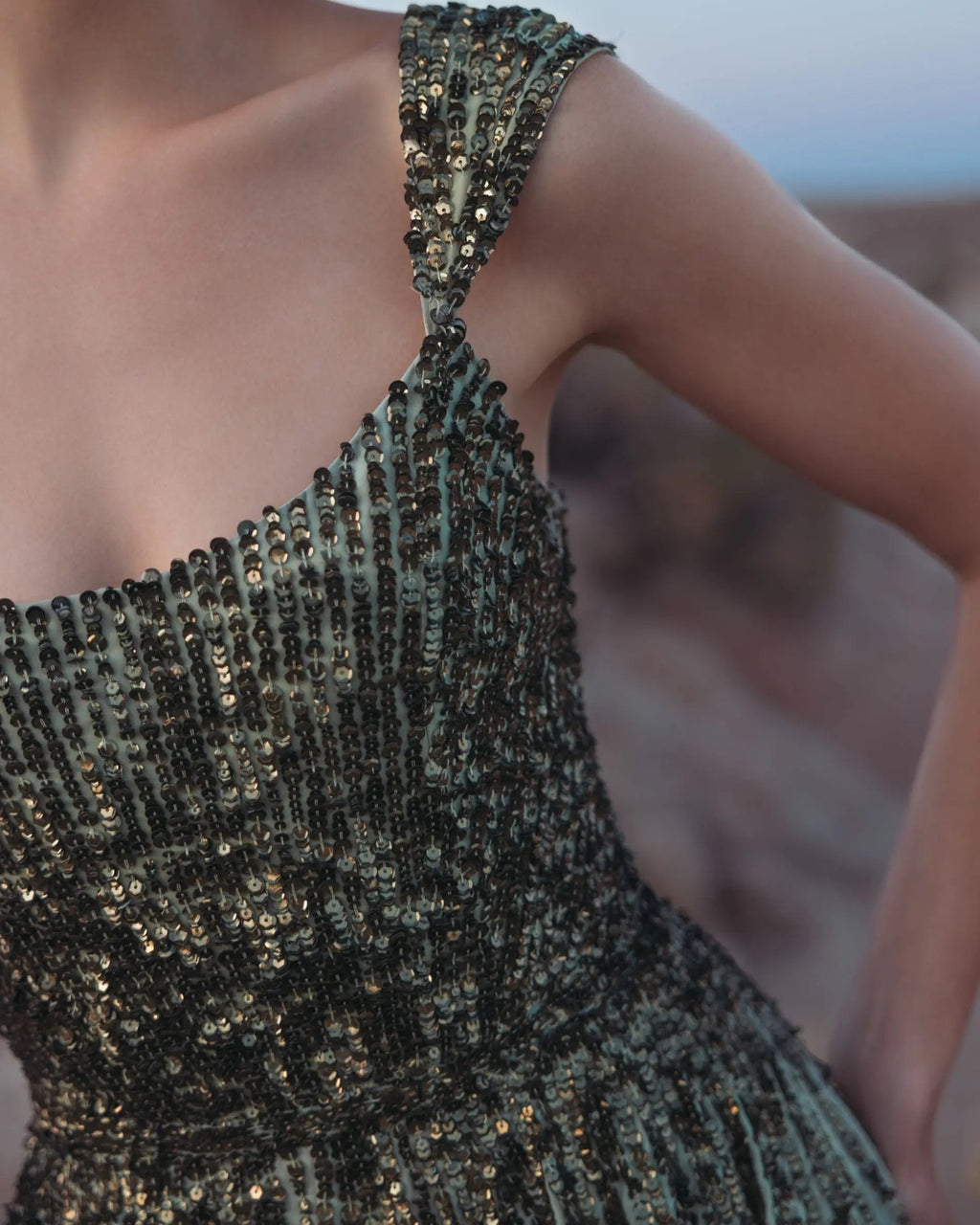 Green Sleeveless Sequin A Line Ombre Gown - Designer Collection