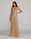 Gold Sequin Scoop Neck Column Gown Designer Collection