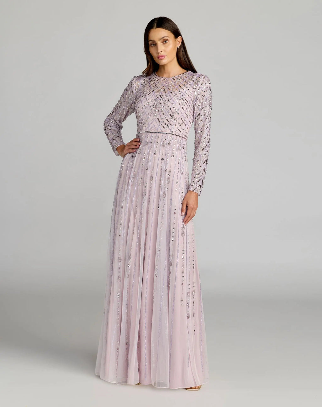Purple Hand Embellished Long Sleeve A-Line Gown - Designer Collection