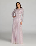 Purple Hand Embellished Long Sleeve A-Line Gown - Designer Collection