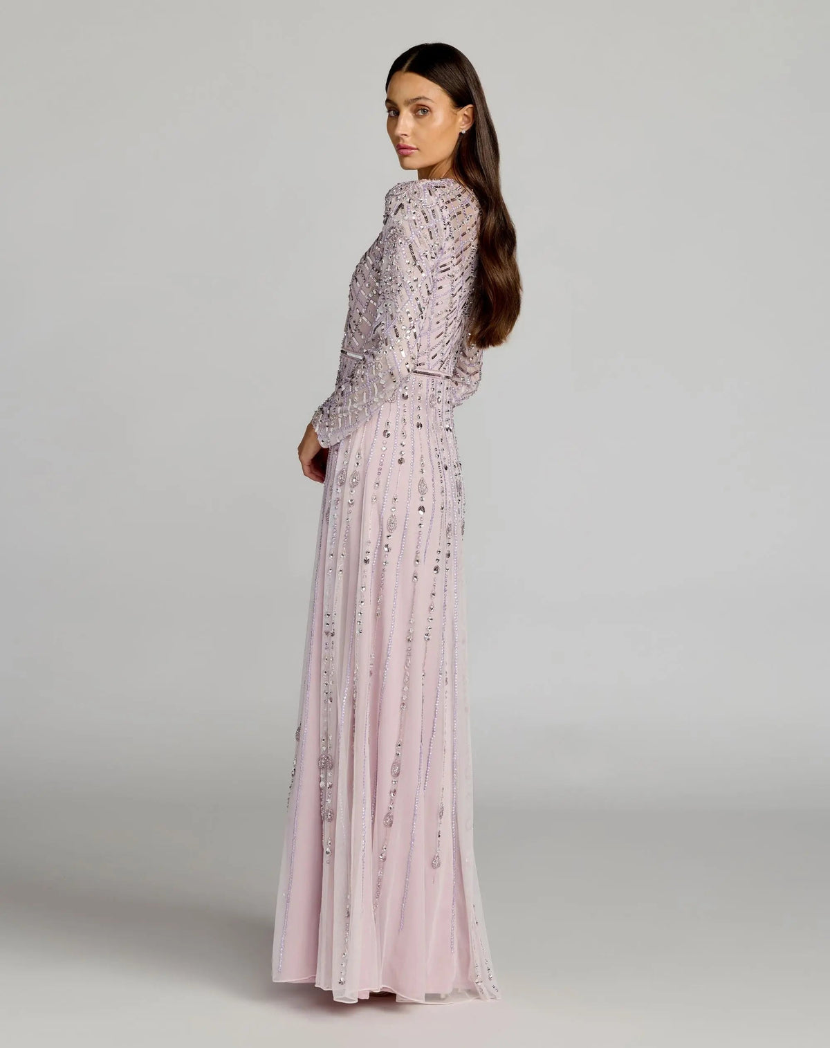 Purple Hand Embellished Long Sleeve A-Line Gown - Designer Collection