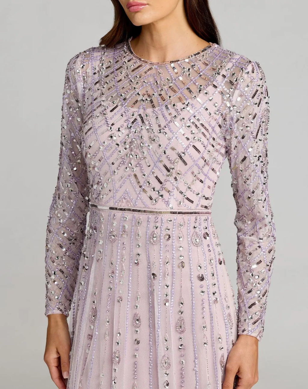 Purple Hand Embellished Long Sleeve A-Line Gown - Designer Collection