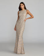 Nude Beaded Sleeveless Column Gown Designer Collection