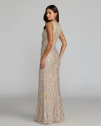 Nude Beaded Sleeveless Column Gown Designer Collection