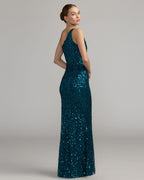 Teal Floral Sequin One Shoulder Gown Designer Collection