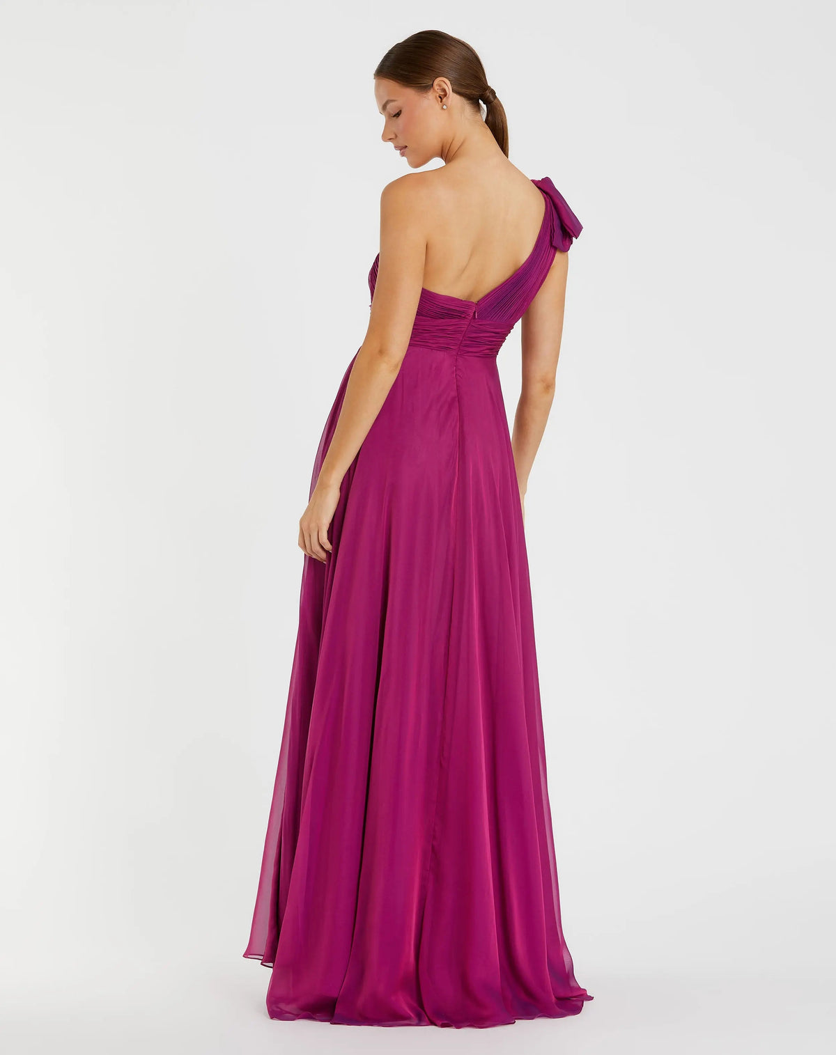 Purple Pleated One Shoulder Chiffon Gown - Designer Collection