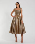 Gold Square Neck Sleeveless Metallic A-Line Dress - Designer Collection