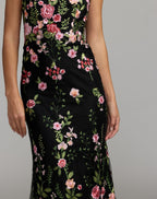 Black One Shoulder Floral Embroidered Gown - Designer Collection
