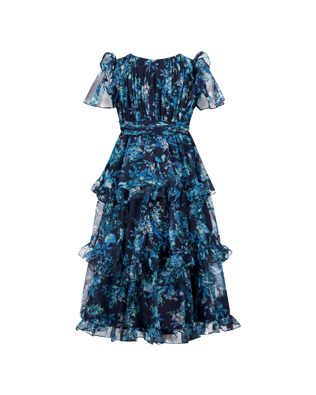 Girls Navy Floral Chiffon Tiered Ruffle Dress Designer Collection