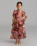 Girls Pink Floral Chiffon Tiered Ruffle Dress Designer Collection