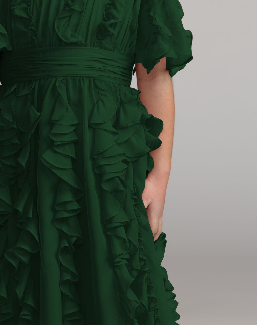 Girls Green Chiffon High Neck Ruffle Dress Designer Collection