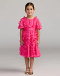 Girls Pink Chiffon High Neck Ruffle Dress - Designer Collection