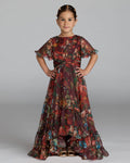Girls Red Floral Ruffle High-Low Dress Designer Collection