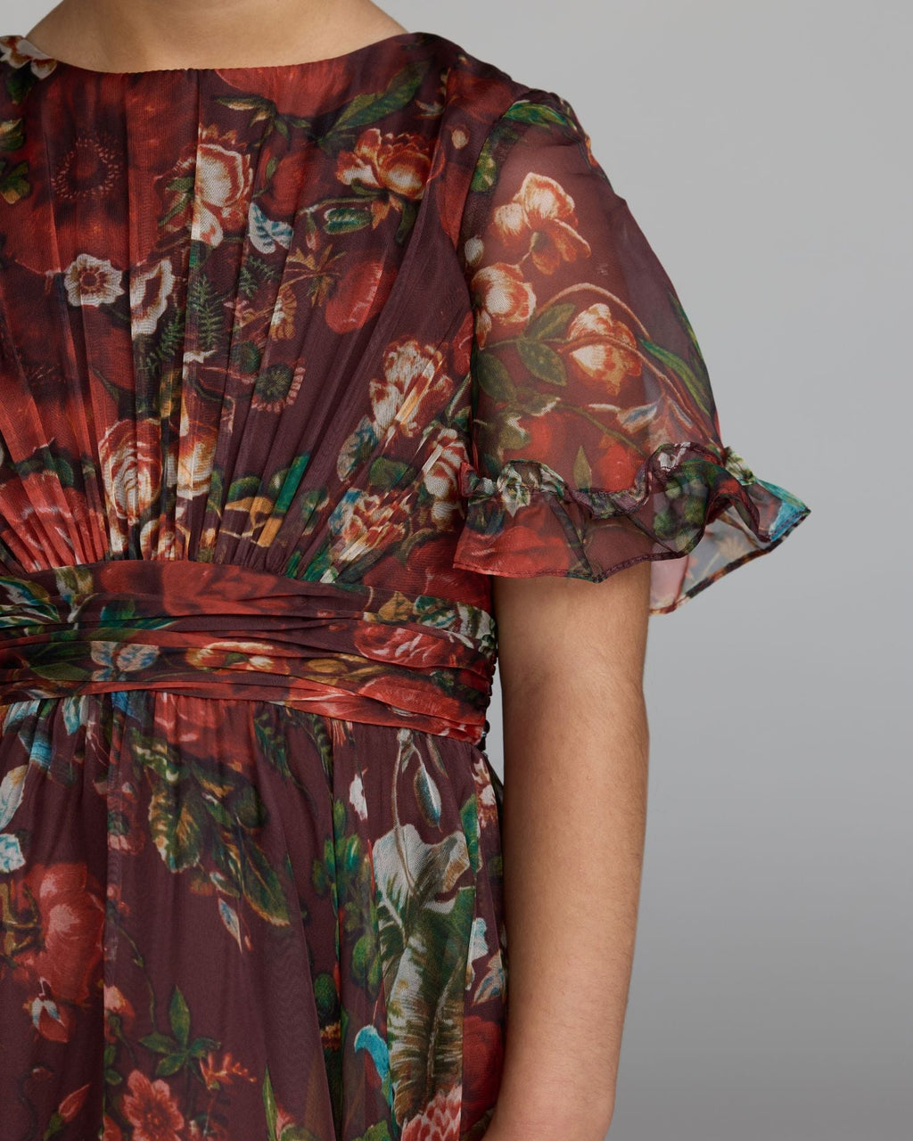 Girls Red Floral Ruffle High-Low Dress Designer Collection