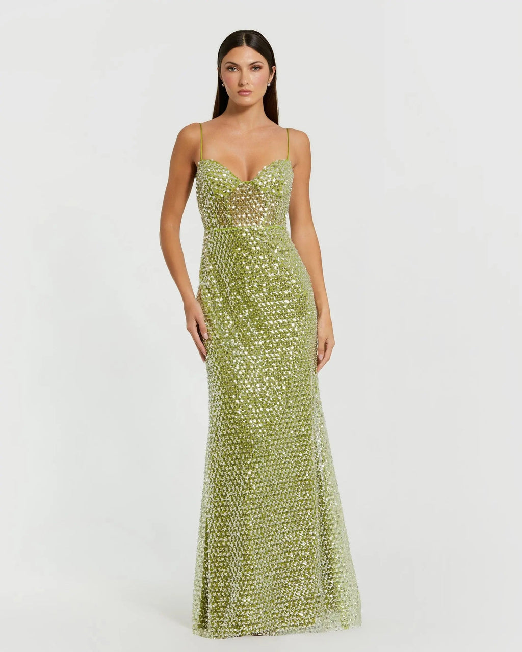 Green Embellished Bustier Column Gown Designer Collection