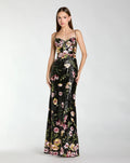 Black Sleeveless Bustier Floral Applique Gown Designer Collection