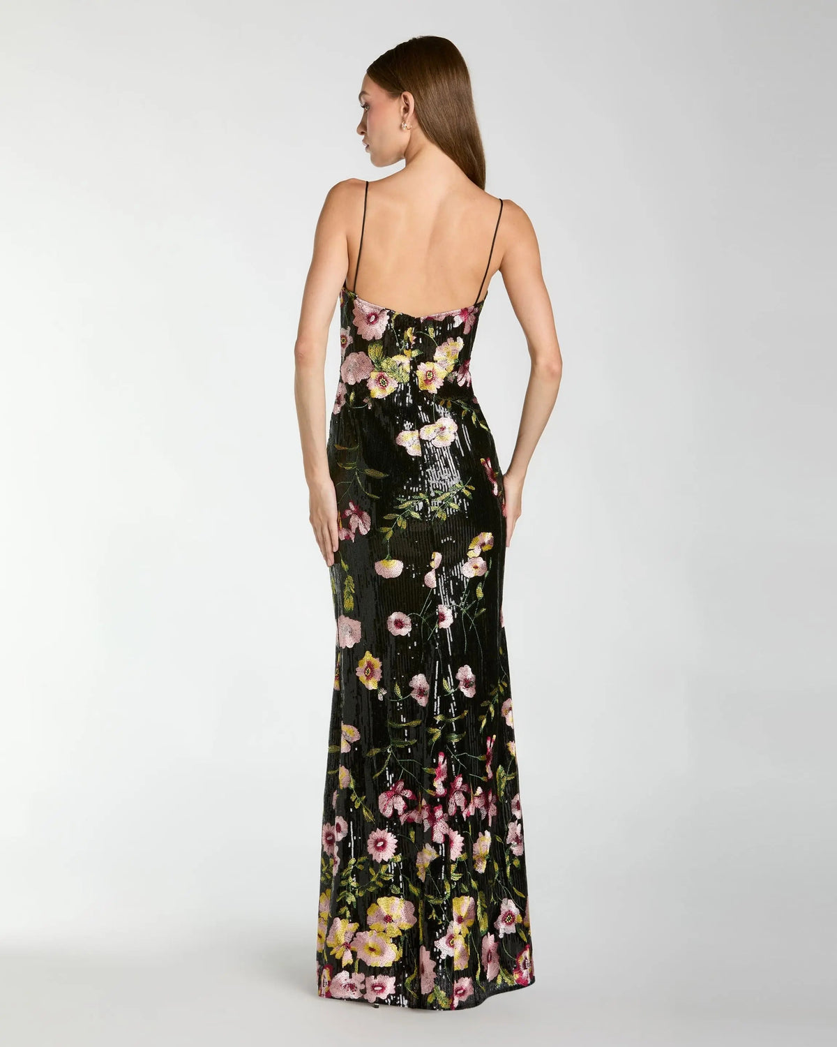 Black Sleeveless Bustier Floral Applique Gown Designer Collection