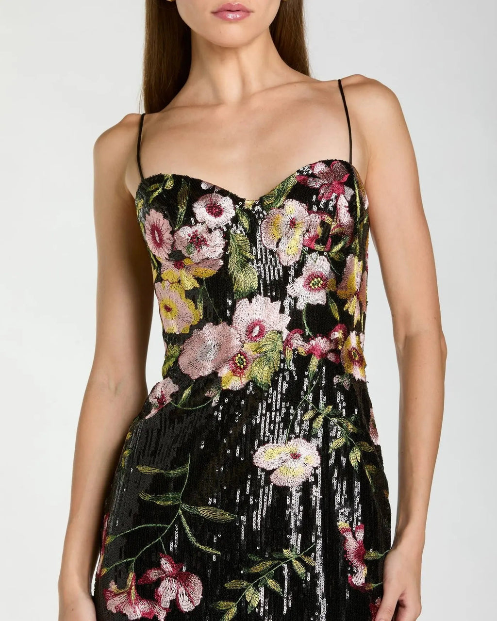 Black Sleeveless Bustier Floral Applique Gown Designer Collection