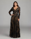 Black Embroidered Long Sleeve V-Neck Gown Designer Collection