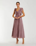 Pink Chiffon Cowl Neck Dress With 3D Flowers - Designer Collection