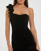 Black Velvet One Shoulder Trumpet Gown With Flowers Designer Collection