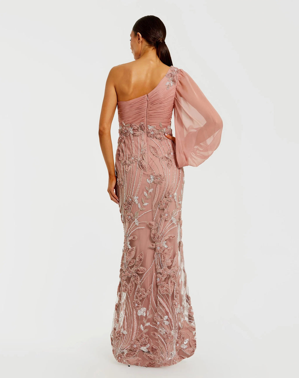 Pink One Sleeve Chiffon Embellished Gown Designer Collection