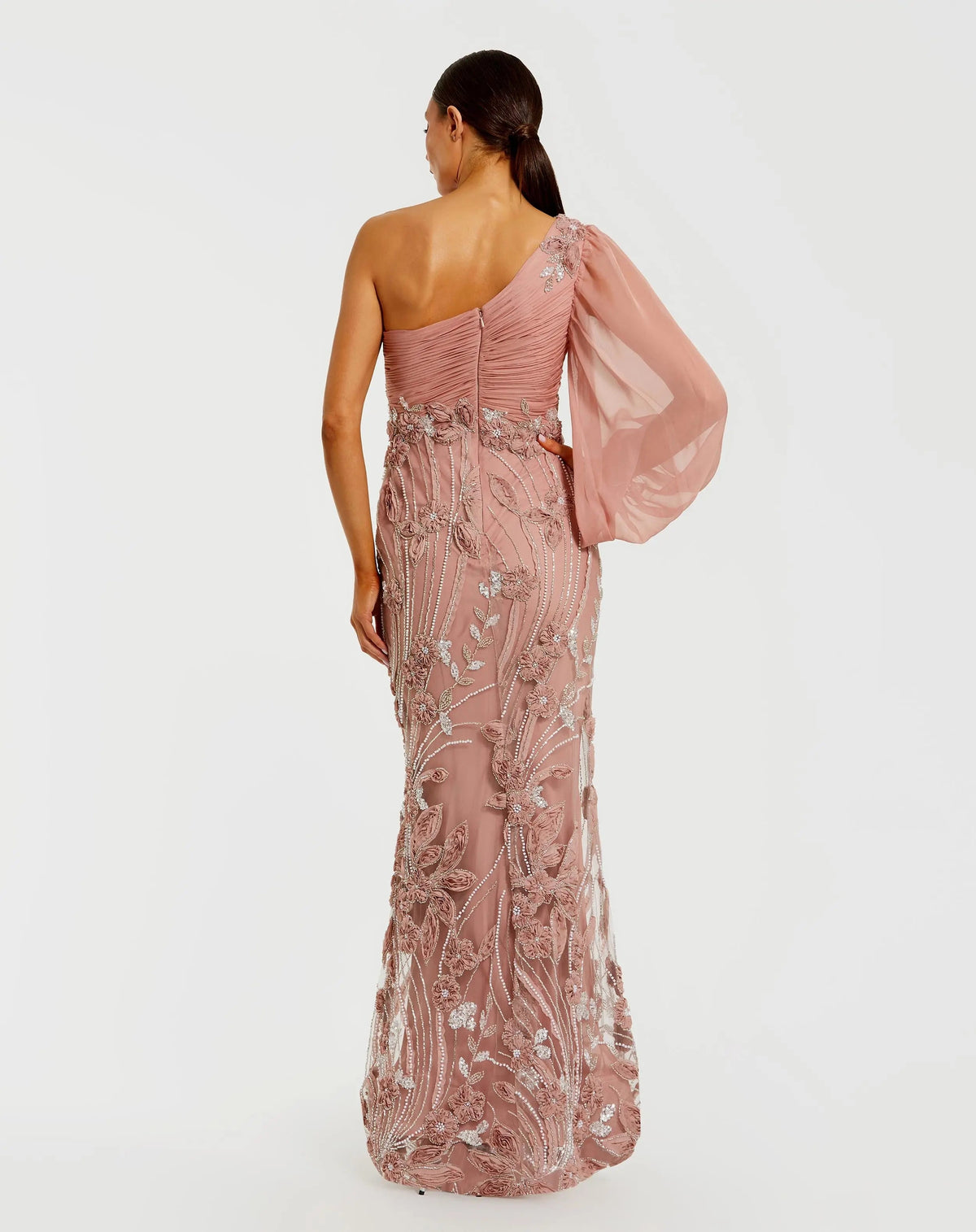 Pink One Sleeve Chiffon Embellished Gown Designer Collection