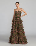 Green Strapless Floral Ruffle Ballgown - Contemporary Collection