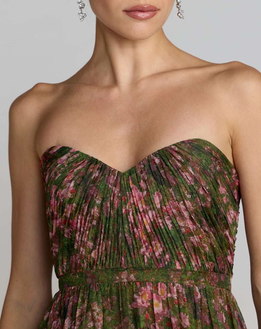Green Strapless Floral Ruffle Ballgown - Contemporary Collection