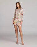Silver Long Sleeve Floral Embroidered Sequin Mini Dress - Designer Collection