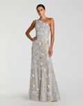 Blue Sleeveless One Shoulder Embellished Lace Gown - Designer Collection